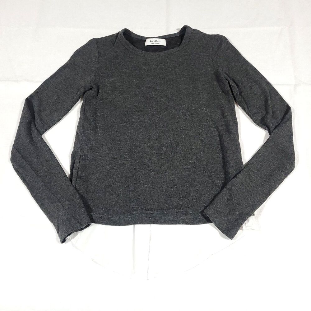 Bailey 44 Wool Shirt tails sweater XS Gray Stretch 2 Ply Layered Preppy Career